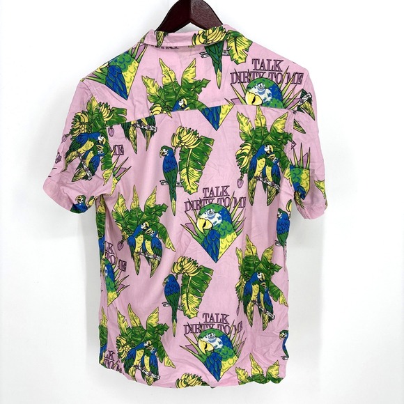 Duvin Talk Dirty To Me Shirt Mens Size XS Pink Parrot Loop Collar Hawaiian‎ RARE - Picture 6 of 7